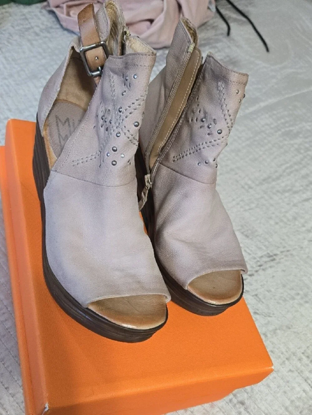 Miz Mooz Blush Open-Toe Wedge Booties 8.5